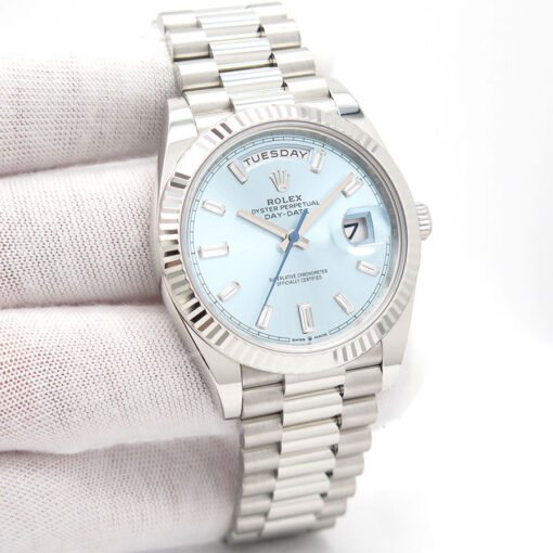 Rolex 228236 Day Date 40 Platinum with Ice Blue Diamond Baguette Dial