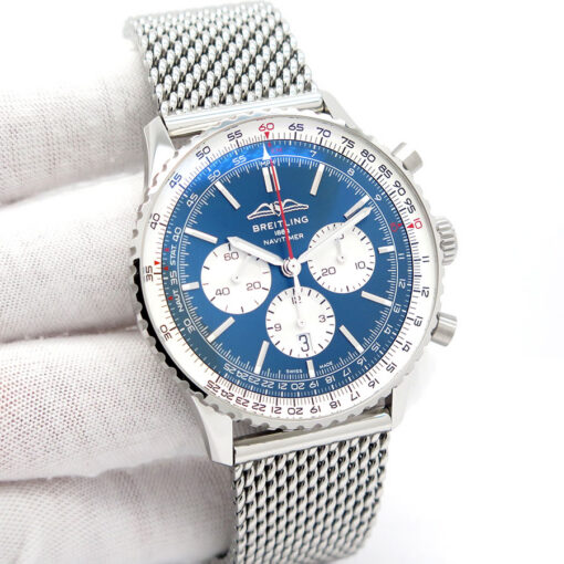 Breitling AB0137 Blue Navitimer B01 Chronograph 46mm on Mesh Bracelet