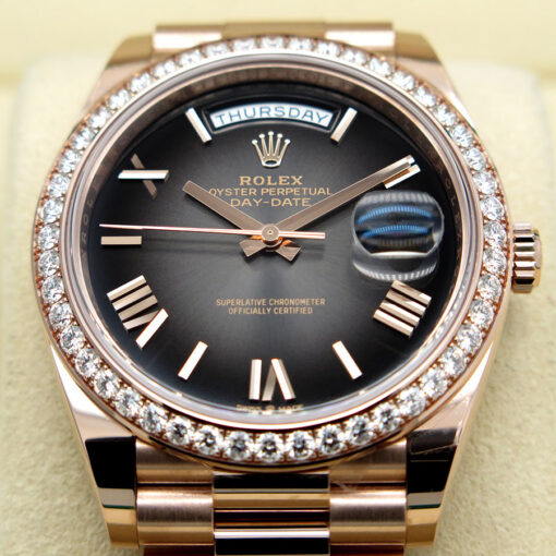 Rolex 228345RBR Day Date 40 18K Rose Gold with Slate Ombre Roman Dial and Diamond Bezel - Image 3
