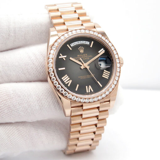 Rolex 228345RBR Day Date 40 18K Rose Gold with Slate Ombre Roman Dial and Diamond Bezel
