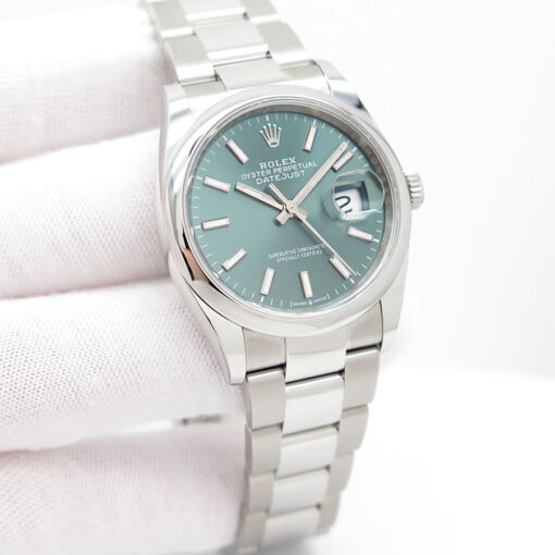 Rolex 126200 Datejust with Mint Green Stick Dial on Oyster