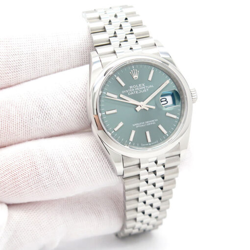 Rolex 126200 Datejust with Mint Green Stick Dial on Jubilee