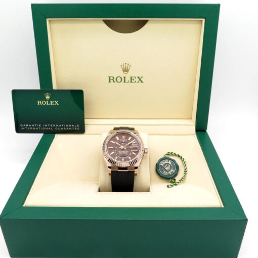 Rolex 326235 Skydweller 18K Rose Gold with Chocolate Dial on Oysterflex - Image 2