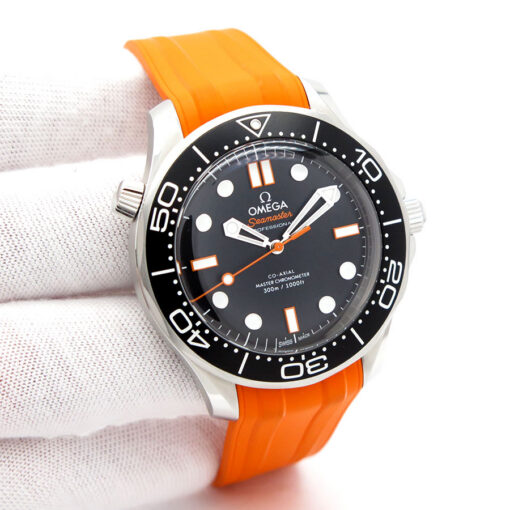 Omega Seamaster No Date Diver 300m with Black Dial on Orange Rubber Strap (New Model)