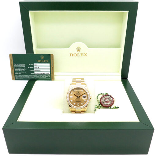 Rolex 118348 Day Date 36 18K Yellow Gold with Champagne Diamond Dial / Bezel - Image 2