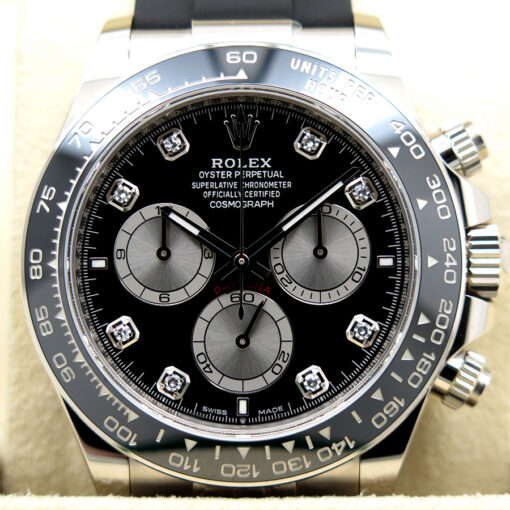 Rolex 126519LN Cosmograph Daytona 18K White Gold with Black Diamond Dial on Oysterflex - Image 3