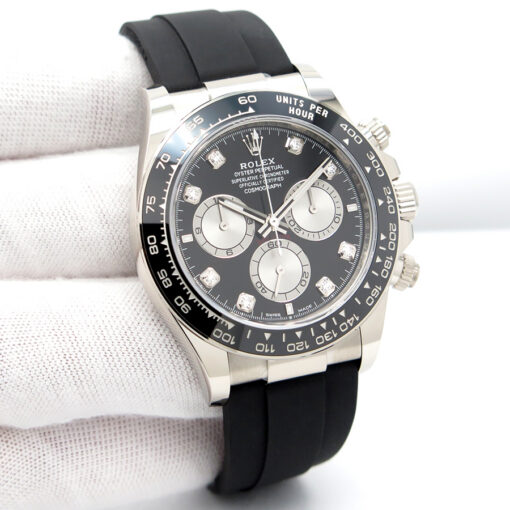 Rolex 126519LN Cosmograph Daytona 18K White Gold with Black Diamond Dial on Oysterflex