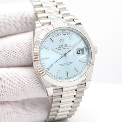 Rolex 228236 Day Date 40 Platinum with Ice Blue Stick Dial