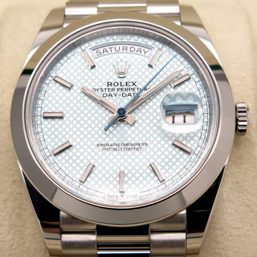 Rolex 228206 Day Date 40 Platinum with Ice Blue Diagonal Motif Dial - Image 3