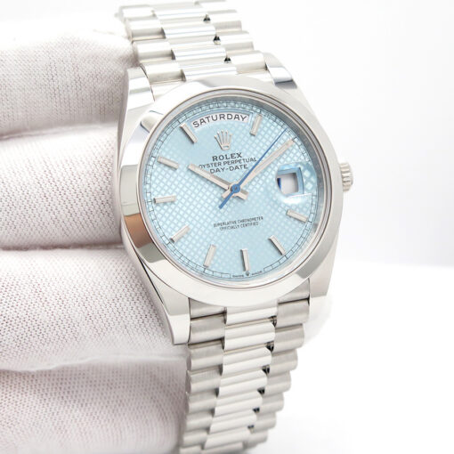 Rolex 228206 Day Date 40 Platinum with Ice Blue Diagonal Motif Dial