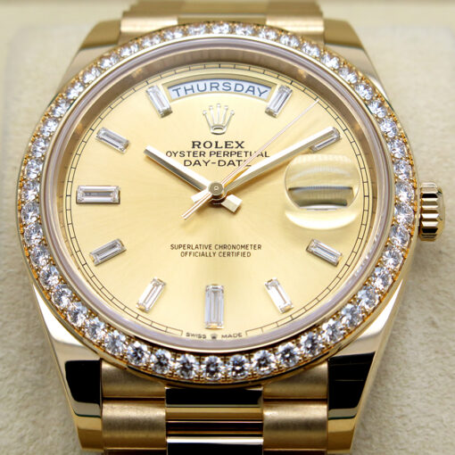 Rolex 228348RBR Day Date 40 18K Yellow Gold with Champagne Diamond Baguette Dial / Diamond Bezel - Image 3