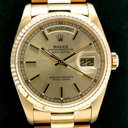 Rolex 18238 Day Date 18K Yellow Gold with Champagne Stick Dial - Image 3
