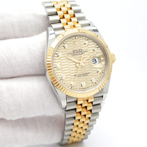 Rolex 126233 Datejust 18K/SS with Champagne Diamond Fluted Motif Dial on Jubilee