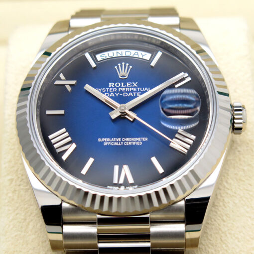 Rolex 228239 Day Date 18K White Gold with Blue Ombre Roman Dial - Image 3