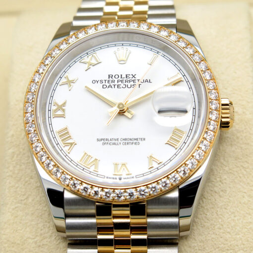 Rolex 126283RBR Datejust 18K/SS with White Roman Dial & Diamond Bezel on Jubilee - Image 3