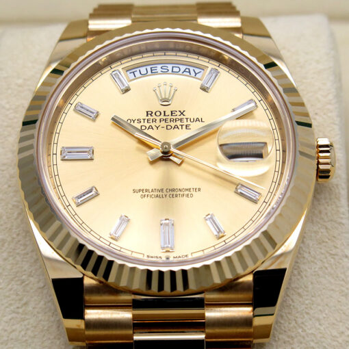 Rolex 228238 Day Date 40 18K Yellow Gold with Champagne Baguette Diamond Dial (New Old Stock) - Image 3
