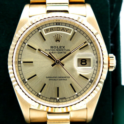 Rolex 18038 Day Date 18K Yellow Gold with Champagne Stick Dial - Image 3