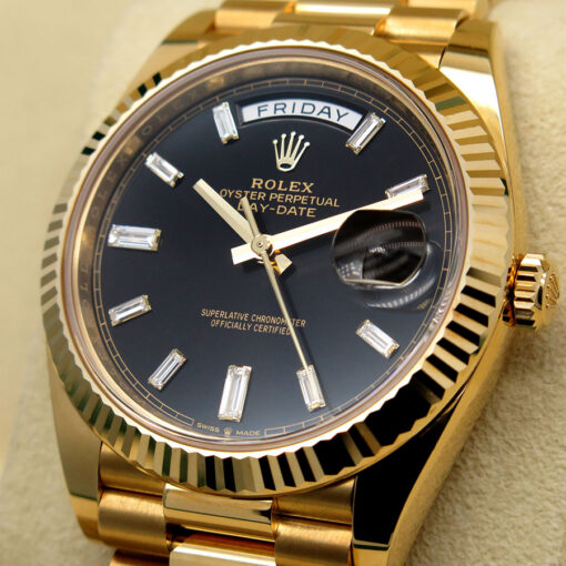 Rolex 228238 Day Date 40 18K Yellow Gold with Black Diamond Baguette Dial - Image 4