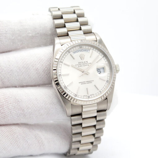 Rolex 18239 Day Date 18K White Gold with Silver Stick Dial
