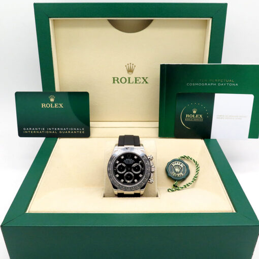Alternative view of Rolex 116519LN Cosmograph Daytona 18K White Gold with Black Diamond Dial