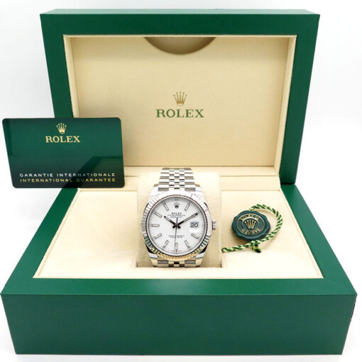 Alternative view of Rolex 126334 Datejust 41 with White Stick Dial on Jubilee