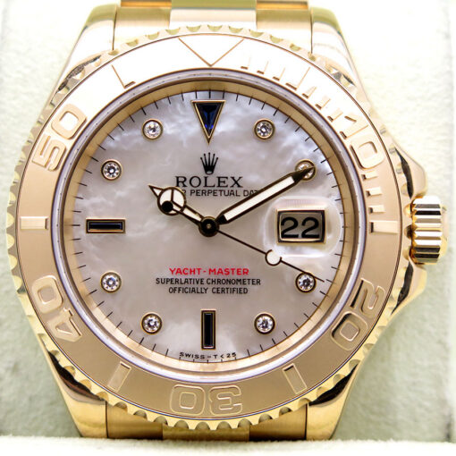 Rolex 16628 Yachtmaster 18K Yellow Gold with Mother of Pearl Diamond Sapphire Dial - Image 3