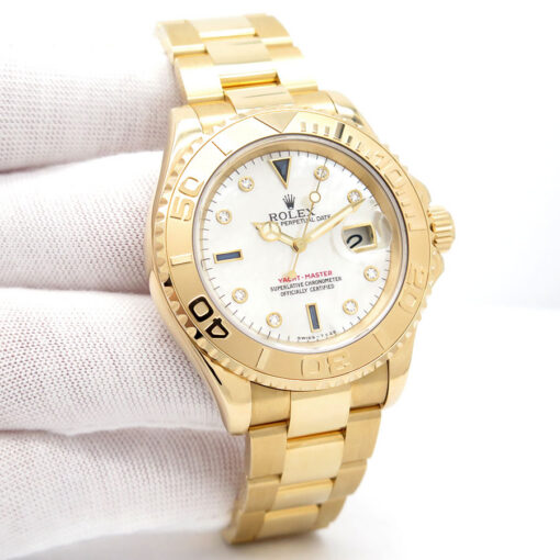 Rolex 16628 Yachtmaster 18K Yellow Gold with Mother of Pearl Diamond Sapphire Dial
