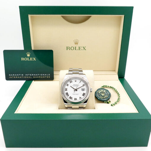 Alternative view of Rolex 126334 Datejust 41 with White Roman Dial on Oyster