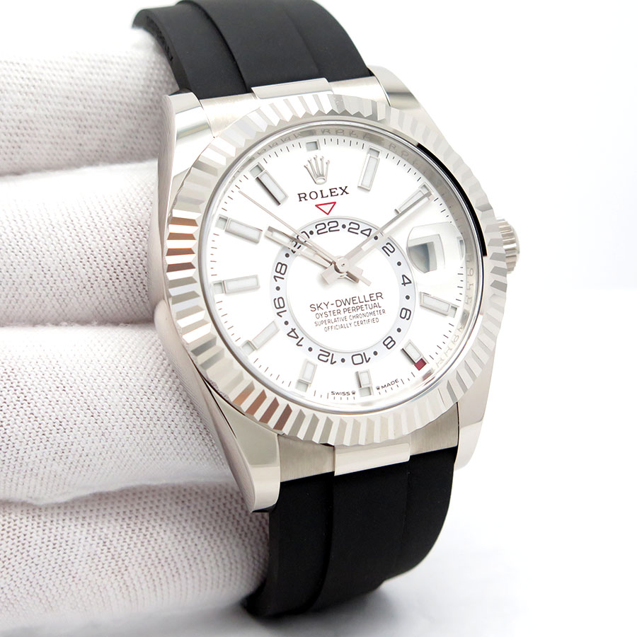 Rolex 336239 Skydweller 18K White Gold with Black Dial on Oysterflex (New Old Stock)