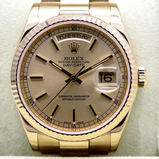 Rolex 118238 Day Date 18K Yellow Gold with Champagne Stick Dial - Image 3