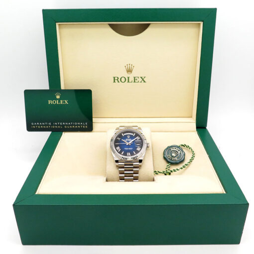 Alternative view of Rolex 228239 Day Date 18K White Gold with Blue Ombre Roman Dial