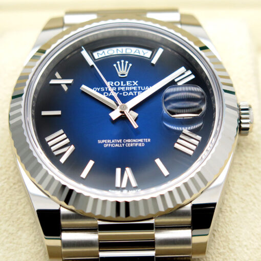 Rolex 228239 Day Date 18K White Gold with Blue Ombre Roman Dial - Image 3