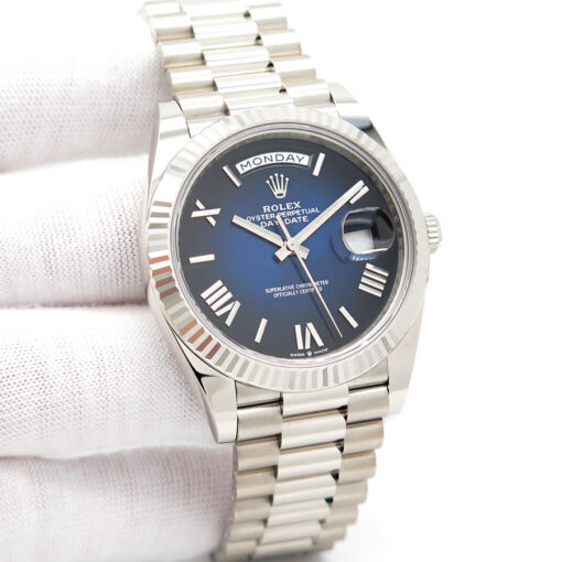 Rolex 228239 Day Date 18K White Gold with Blue Ombre Roman Dial