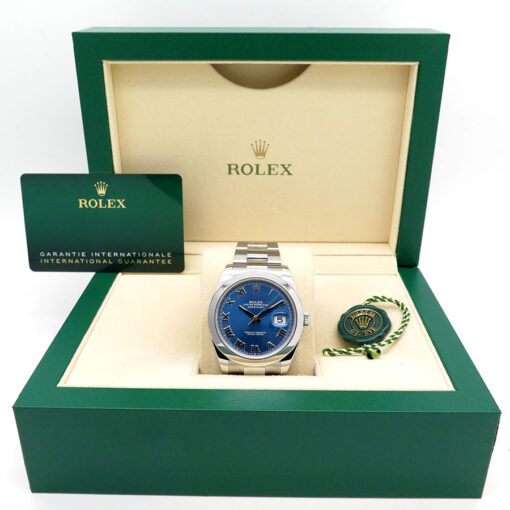 Alternative view of Rolex 126300 Datejust 41 with Blue Azzurro Dial on Oyster