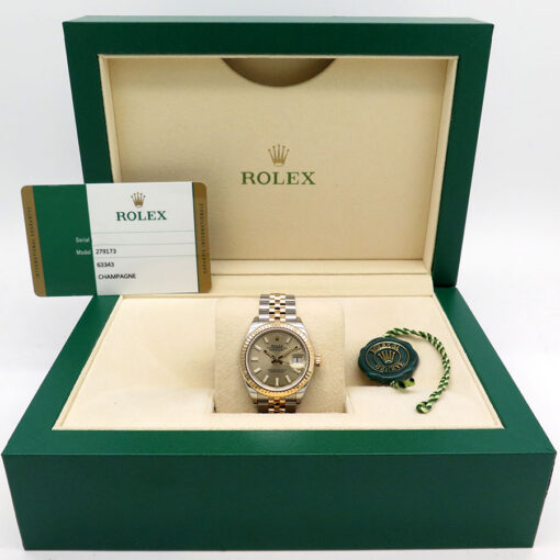 Alternative view of Rolex 279173 Datejust 18K/SS with Champagne Stick Dial on Jubilee