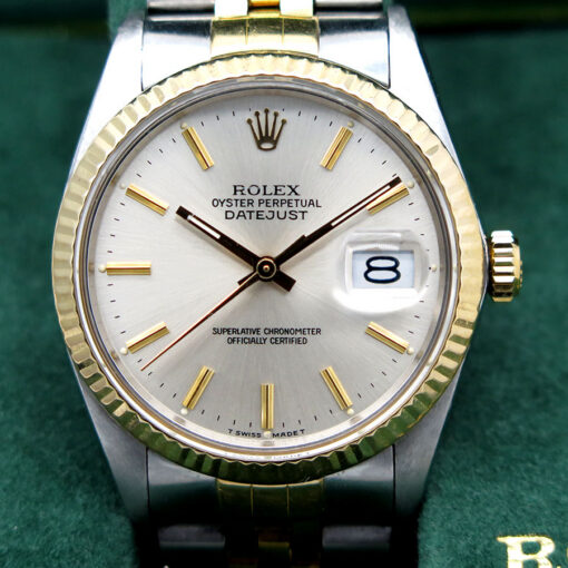 Rolex 16013 Datejust 18K/SS with Silver Stick Dial on Jubilee - Image 3