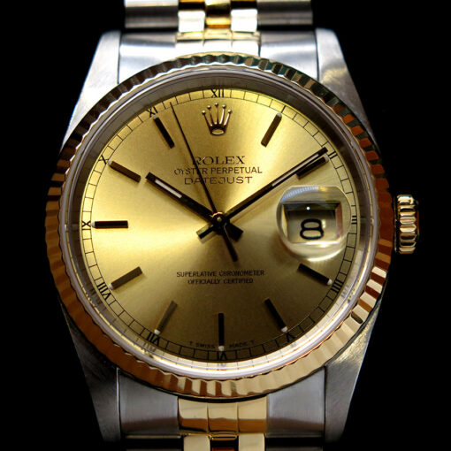 Rolex 16233 Datejust 18K/SS with Champagne Stick Dial on Jubilee - Image 3