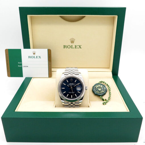 Alternative view of Rolex 126334 Datejust 41 with Blue Stick Dial on Jubilee
