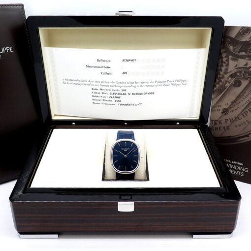 Alternative view of Patek Philippe 5738P Golden Ellipse Platinum with Blue Dial