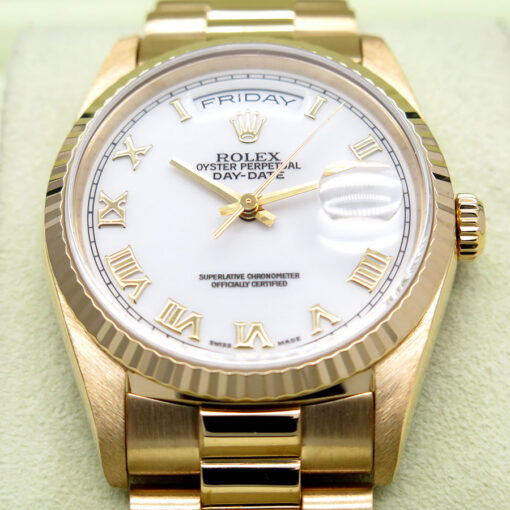 Rolex 18238 Day Date 18K Yellow Gold with White Roman Dial - Image 3
