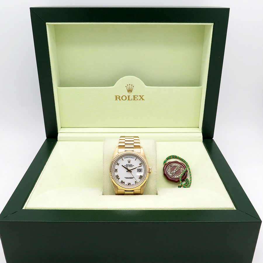 Rolex 18238 Day Date 18K Yellow Gold with White Roman Dial - DavidSW