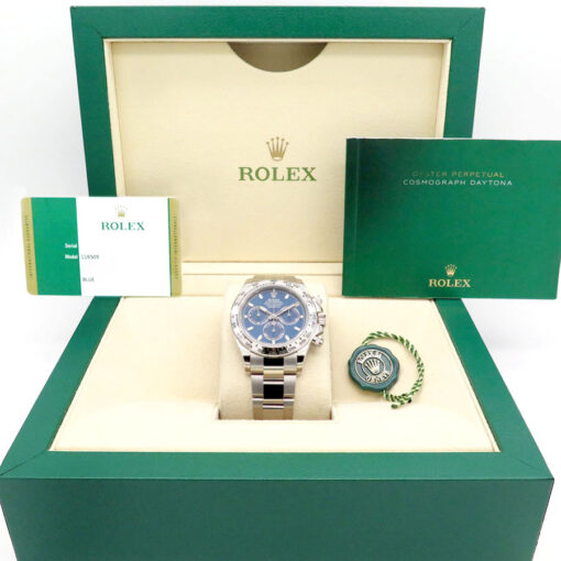 Alternative view of Rolex 116509 Cosmograph Daytona 18K White Gold with Blue Dial