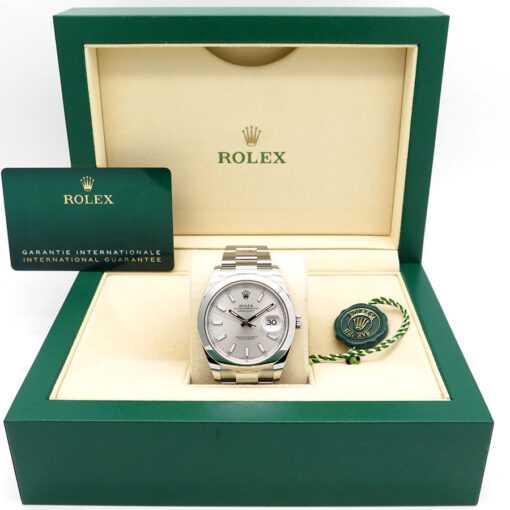 Alternative view of Rolex 126300 Datejust 41 with Silver Stick Dial on Oyster