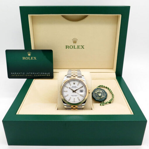 Alternative view of Rolex 126333 Datejust 41 18K/SS with White Stick Dial on Jubilee