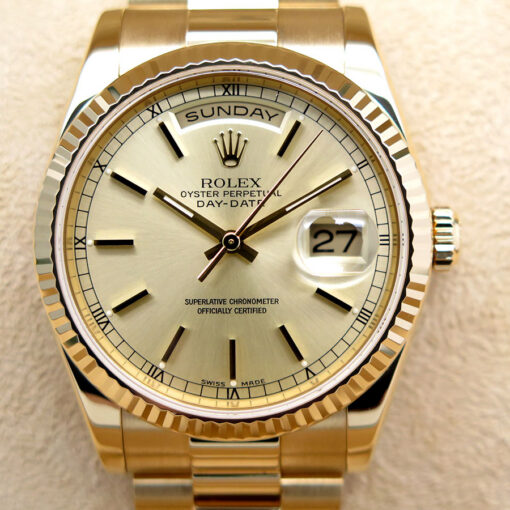 Rolex 118238 Day Date 18K Yellow Gold with Champagne Stick Dial - Image 3