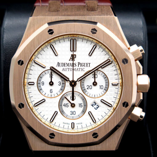 Audemars Piguet 26320OR Royal Oak 18K Rose Gold with Silver Dial on Leather - Image 3