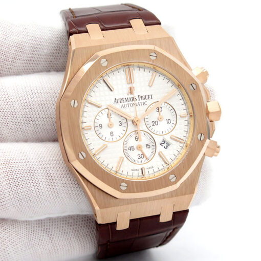 Audemars Piguet 26320OR Royal Oak 18K Rose Gold with Silver Dial on Leather