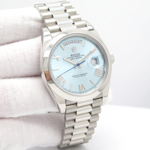 Rolex 228206 Day Date 40 Platinum with Ice Blue Silver Roman Dial