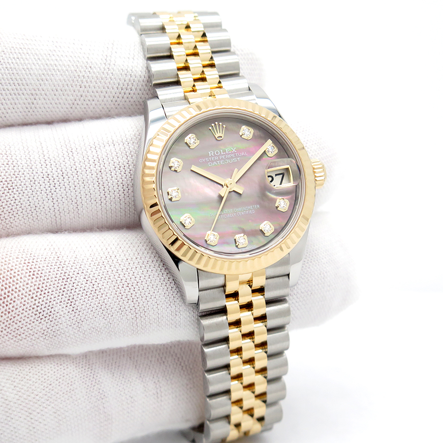 Rolex 278273 Datejust 18K/SS with Black Mother of Pearl Diamond Dial on Jubilee