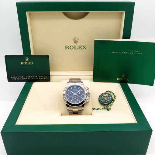 Alternative view of Rolex 116509 Cosmograph Daytona 18K White Gold with Blue Dial